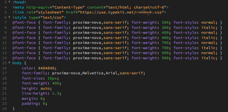 Insert each font's code into the @font-face section.